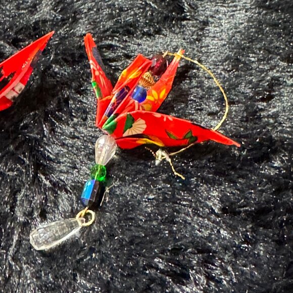 Handmade Small Chirimen Origami Crane Hanging Ornament - Picture 3 of 7